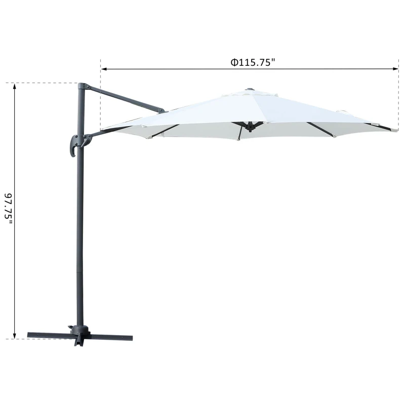 Outsunny 10' Hanging Tilt Offset Cantilever Patio Umbrella with 6-Level Adjustable Angle, Base Stand, UV Fighting Canopy, & 360° Rotation, Cream White
