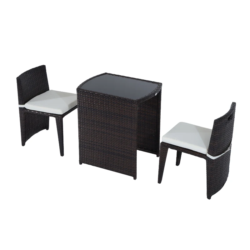 Outsunny 3 Piece Outdoor Patio Rattan Wicker Table and Chair Nesting Furniture Set