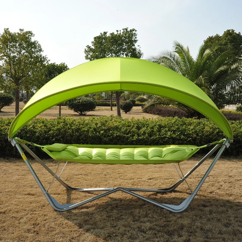Outsunny Single Seat Outdoor Patio Hammock Swing w/ Canopy and Stand - Lime Green