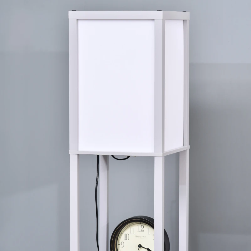 HOMCOM 3-Tier Floor Lamp, Standing Reading Light with Storage Shelves for Living Room, Bedroom, or Dining Room, Grey