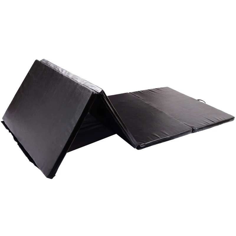 Soozier 6' x 4' x 2" PU Leather Folding Gymnastics / Martial Arts Mat - Black