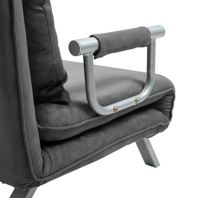 HomCom Twin Size Convertible Sleeper Bed Lounger Chair Faux Suede Microfiber Slip Cover - Gray