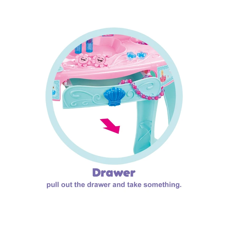 Qaba Kids Fashion Pretend Play Set Princess Vanity Table with Lights, Sounds and Accessories - Light Blue / Pink