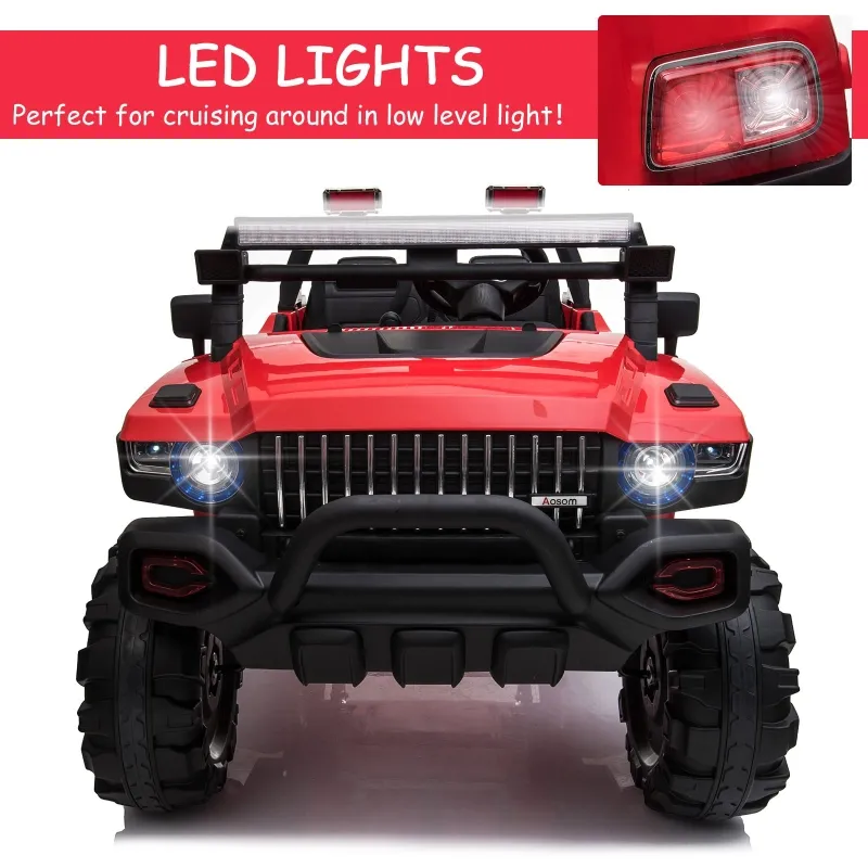 Aosom 12V Ride On Car 2- Seat SUV Truck w/ Remote Control & 3 Speeds & LED Light Bar and Audio Input - Red