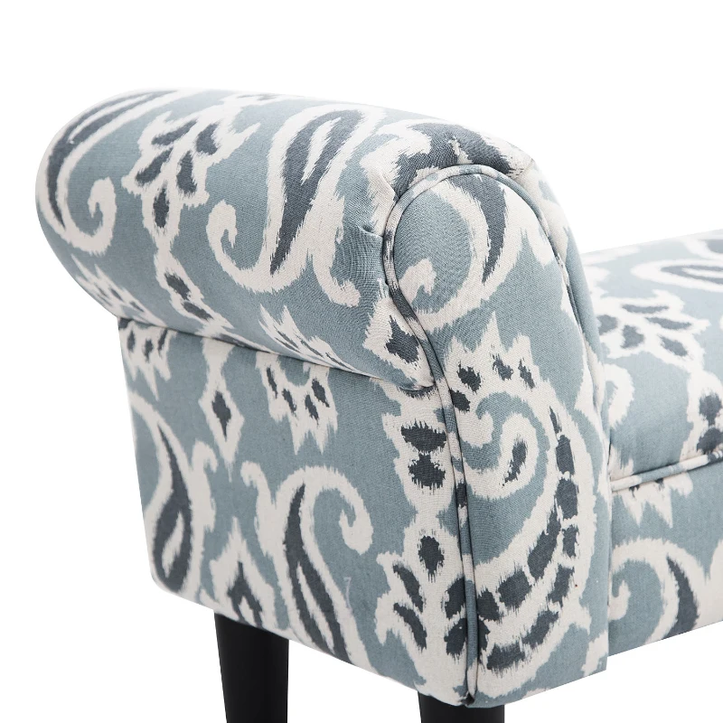 HomCom Chic Linen Upholstered Vanity Accent Ottoman Bench with Armrests - Blue Grey Paisley