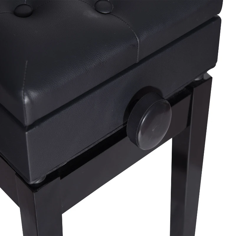 HomCom Traditional Faux Leather Height Adjustable Single Person Storage Piano Bench - Black