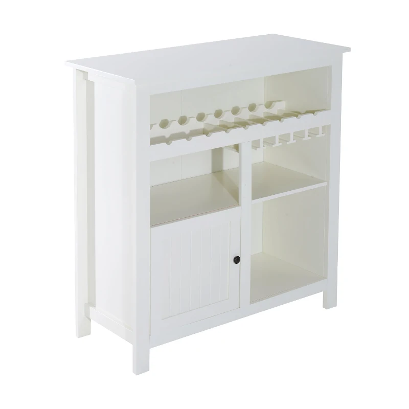 HomCom 45” 9 Bottle Wine Cabinet with Glass Rack - White