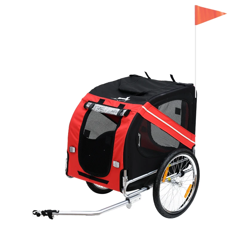 Open Box Aosom Elite Pet Dog Bike Trailer and Stroller with Type 'A' Hitch and Leash Hook - Red / Black