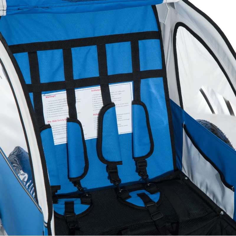 Aosom Elite Double Baby Bike Trailer Stroller Child Bicycle Jogger Swivel Wheel - Blue and Gray