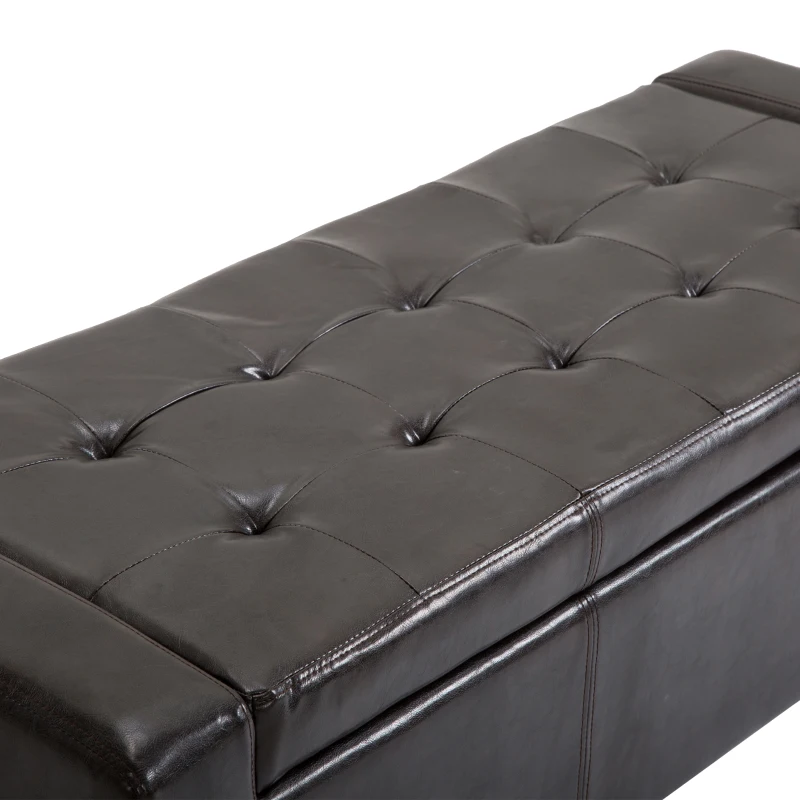 HomCom Unique Large 51" Tufted Faux Leather Storage Bench Ottoman Couch - Dark Brown