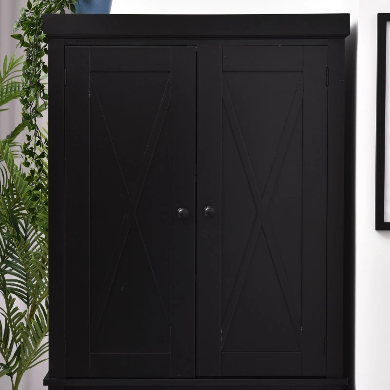 HOMCOM 5ft Tall Wood Kitchen Storage Cabinet with Adjustable Shelves, 2 Wood Pantries, Drawer and Sturdy Design - Black