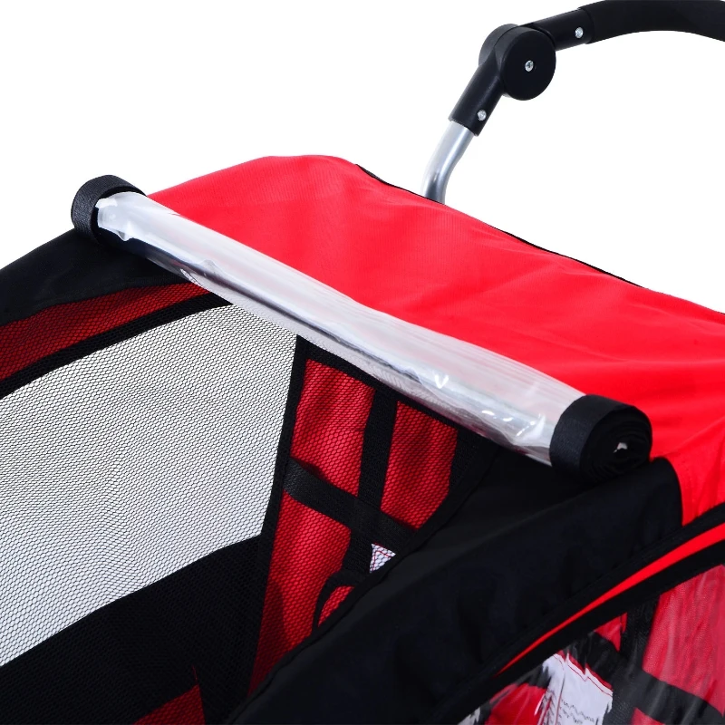 Aosom Elite Double Child Two-Wheel Bicycle Trailer with 2 Safety Harnesses - Red / Black
