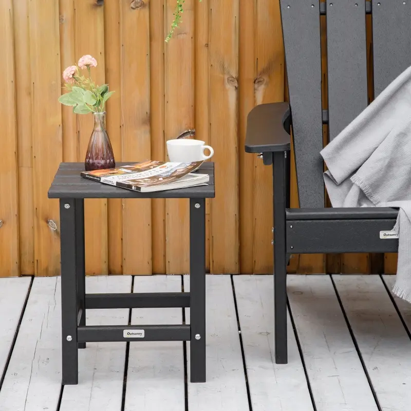 Outsunny Patio Side Table, 15" Square Outdoor End Table, HDPE Plastic Tea Table for Adirondack Chair, Backyard or Lawn, Black