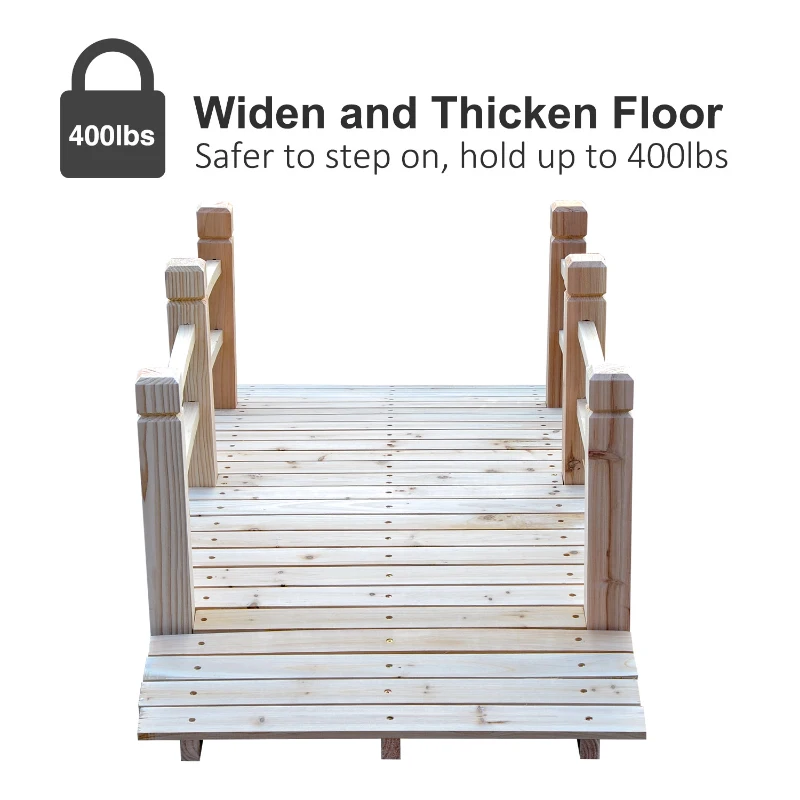 Outsunny 5' Wooden Rustic Decorative Garden Bridge with Railings - Natural Wood