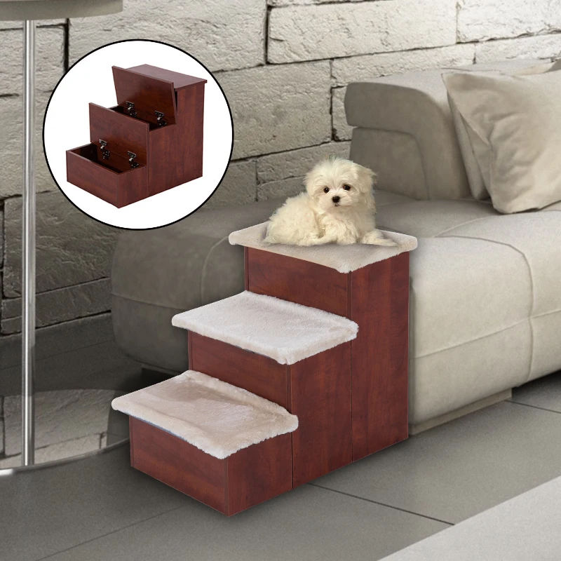 PawHut 3 Step Portable Pet Stairs Ramp Easy Climb Step with Storage Compartments
