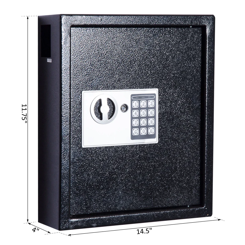 HOMCOM 40 Key Steel Wall Mount Safe Box Lockable Office Key Organizer Storage Cabinet with Key Tags - Black