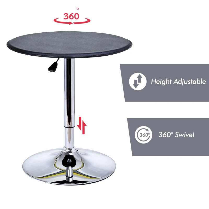 HomCom 25" Round Indoor Home Pub Bar Table Adjustable Bistro Counter Round Swivel Top - Black and Silver