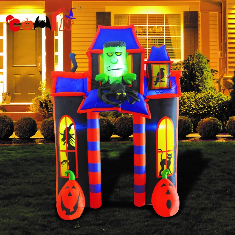 COMIN Halloween Yard Decorations 10 Foot Tall Frankenstein & Pumpkin Inflatable Arch