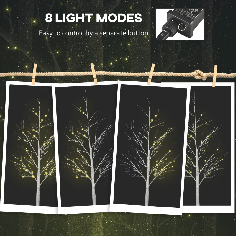 Outsunny 6' Lighted Birch Tree Set of 2, 88 Warm LED Lights, 8 Modes, Bendable Fairy Light Branches, Indoor Outdoor Home Decorations for Wedding, Christmas, Party