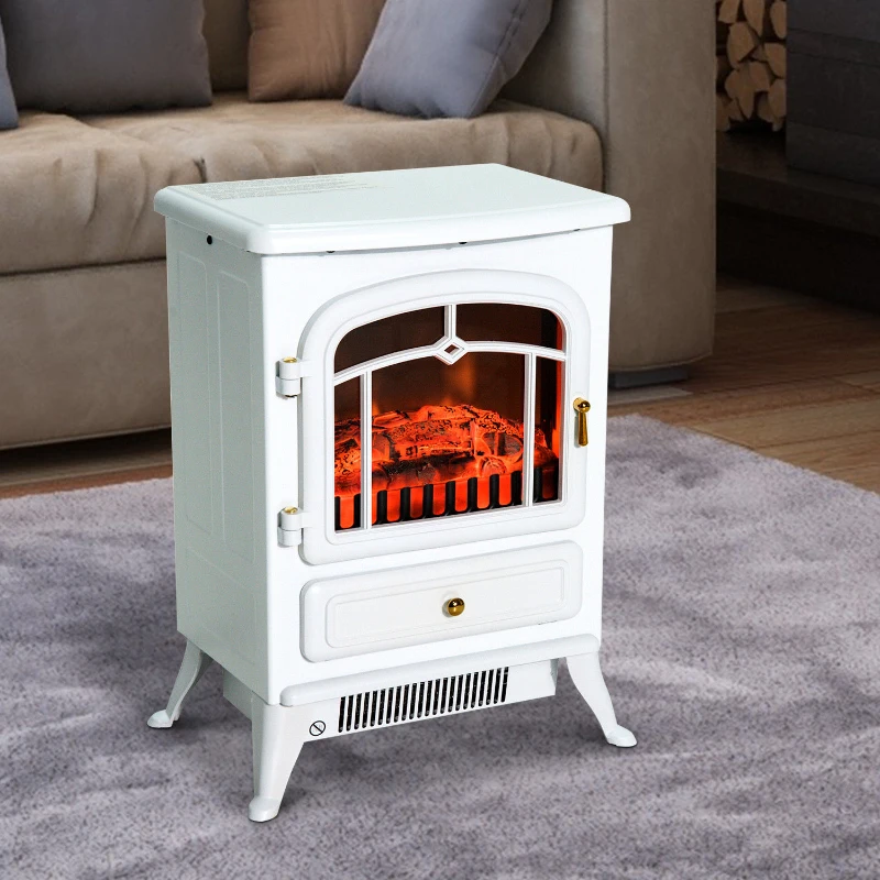 HOMCOM 16" 1500W Compact Freestanding Electric Wood Stove Fireplace Heater With Realistic Flames - White