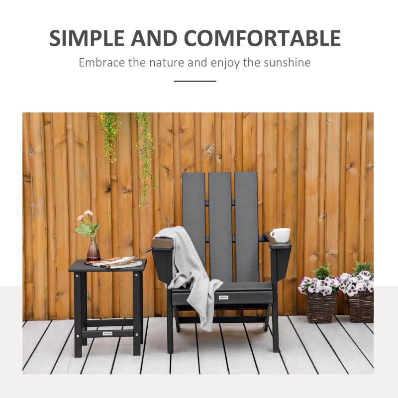 Outsunny Patio Adirondack Chair, Outdoor HDPE Fire Pit Chair, Weather Resistant Outdoor Chair with High-back, Patio Chair for Deck, Garden, Backyard, Black
