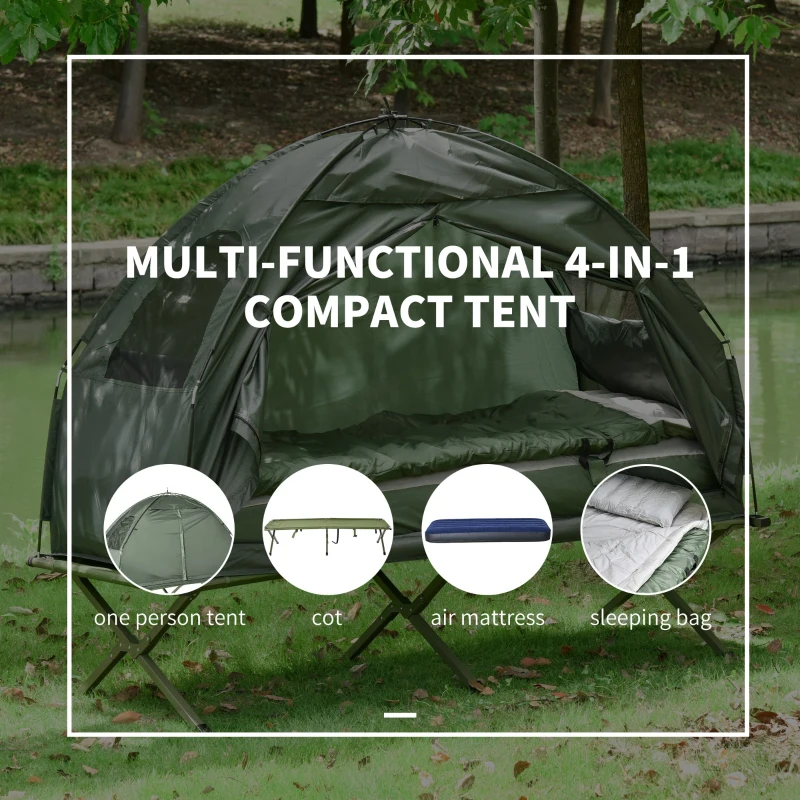 Outsunny Portable Camping Bed Collapsible Cot Tent with Air Mattress, Sleeping Bag and Pillow