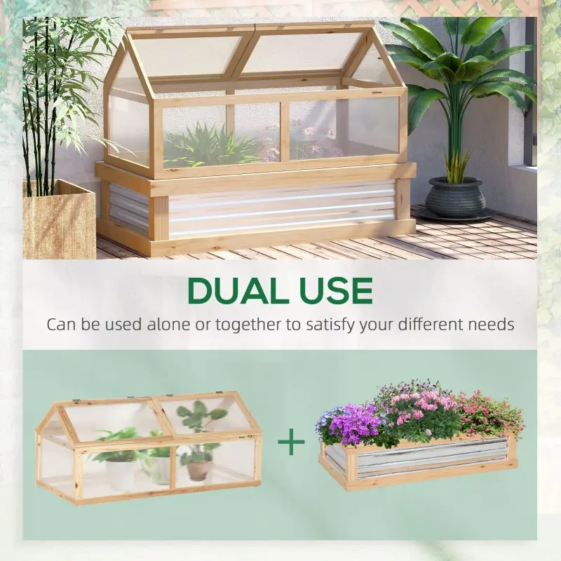 Outsunny 48" x 24" x 32.25" Elevated Planting Beds Garden Wooden Cold Frame Greenhouse Flower Planter Protection Wood