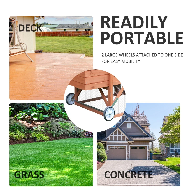 PawHut Large Chicken Coop Pet Farm House Poultry Backyard Run Nest Box W/Wheels - Wood