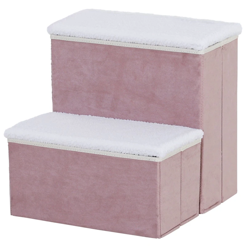 Open Box PawHut 2 Step Foldable Pet Stairs for Small Dogs Suede Fleece 16" L x 16" H Grey