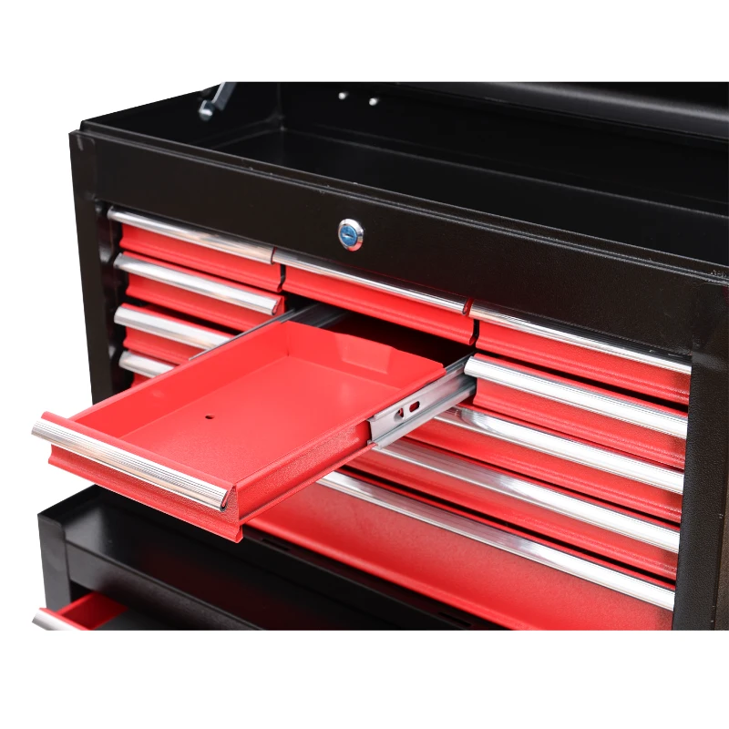 HomCom Garage Rolling Tool Chest Cabinet with 16 Drawers - Black and Red