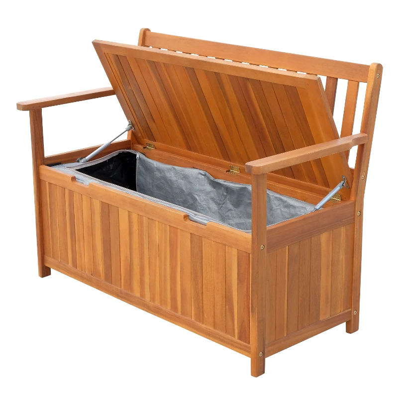 Outsunny 47" 2-Persom Wooden Outdoor Storage Bench with Removable Waterproof Lining