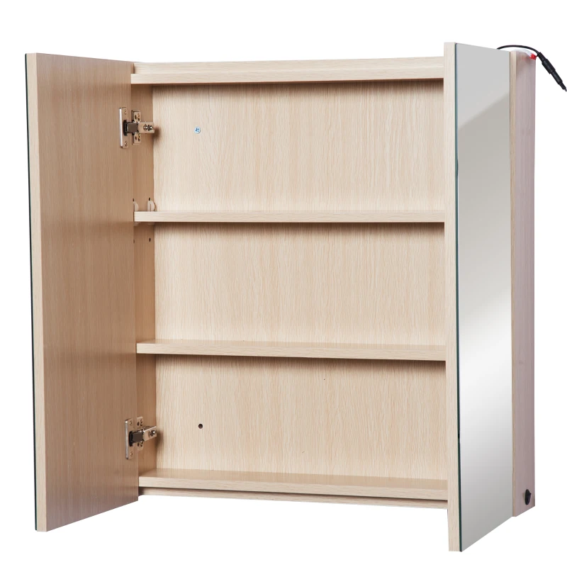 Kleankin 25" x 27" Double Door LED Bathroom Mirror Medicine Cabinet - White Oak