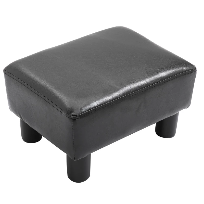 HomCom Portable Faux Leather Cushioned Footrest Stool Ottoman Table Lounge Seat Stepper - Black