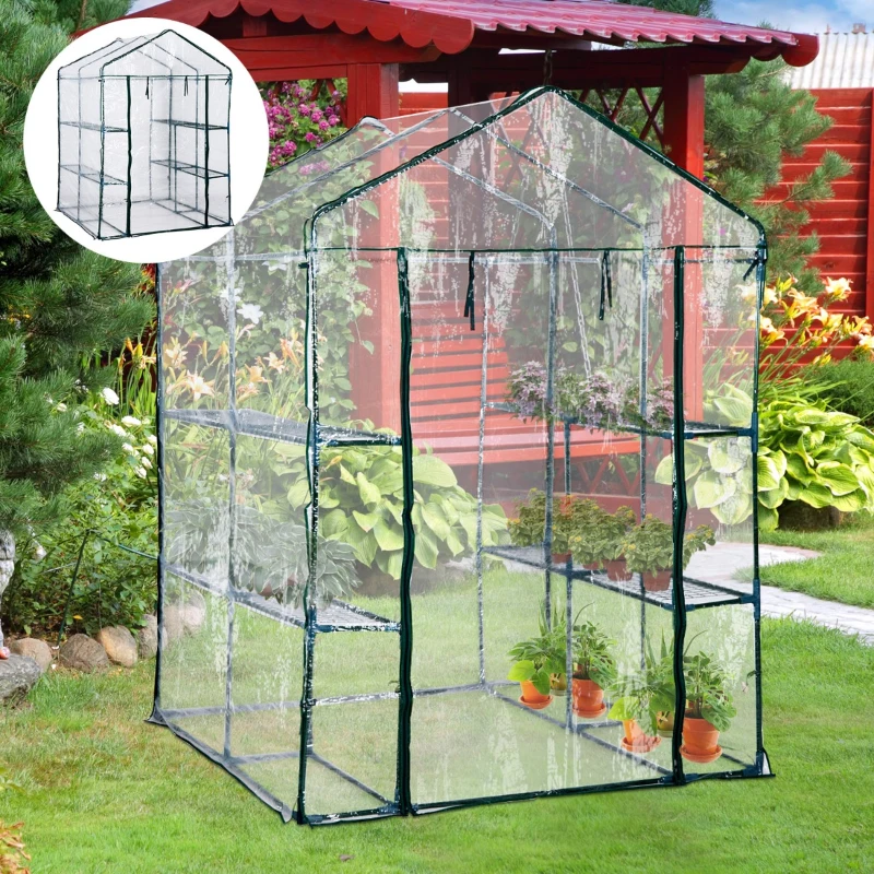 Outsunny 5' x 5' x 6' 3-Tier 8 Shelf Outdoor Portable Hobby Greenhouse Walk-In Garden Greenhouse Kit with Cover