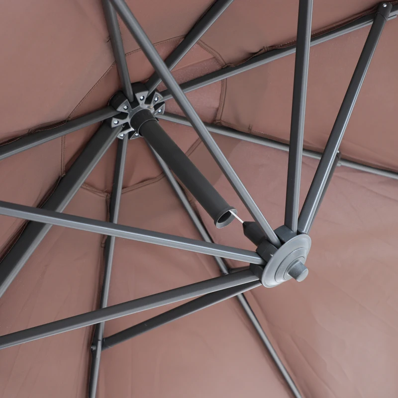Outsunny 10' Hanging Tilt Offset Cantilever Patio Umbrella with 6-Level Adjustable Angle, Base Stand, UV Fighting Canopy, & 360° Rotation, Coffee