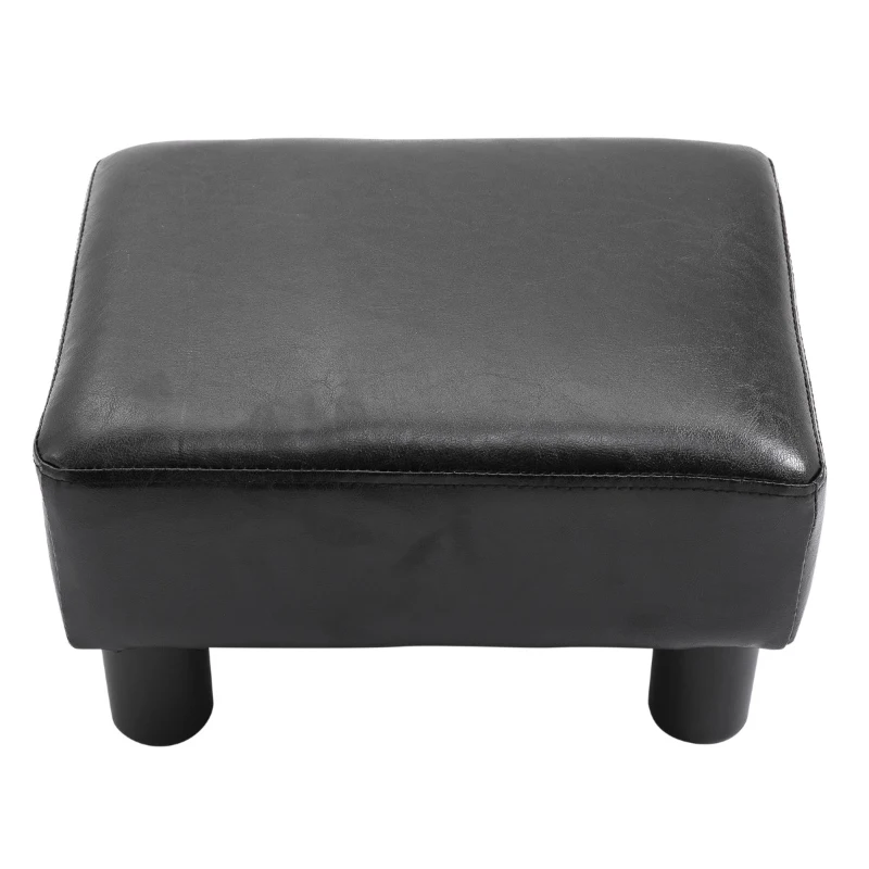 HomCom Portable Faux Leather Cushioned Footrest Stool Ottoman Table Lounge Seat Stepper - Black