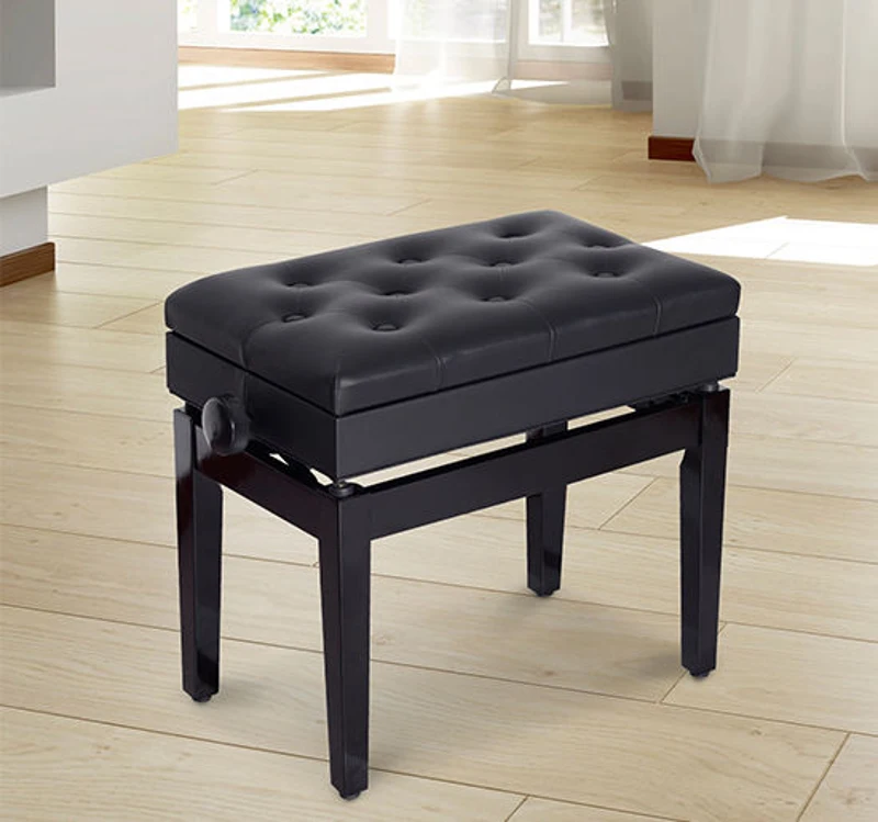 HomCom Traditional Faux Leather Height Adjustable Single Person Storage Piano Bench - Black