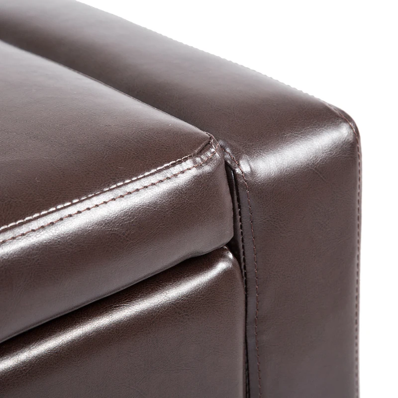 HOMCOM 42” Faux Leather Storage Ottoman Bench Organizer Chest Rectangular Footstool with Hinged Lid - Rich Coffee Brown