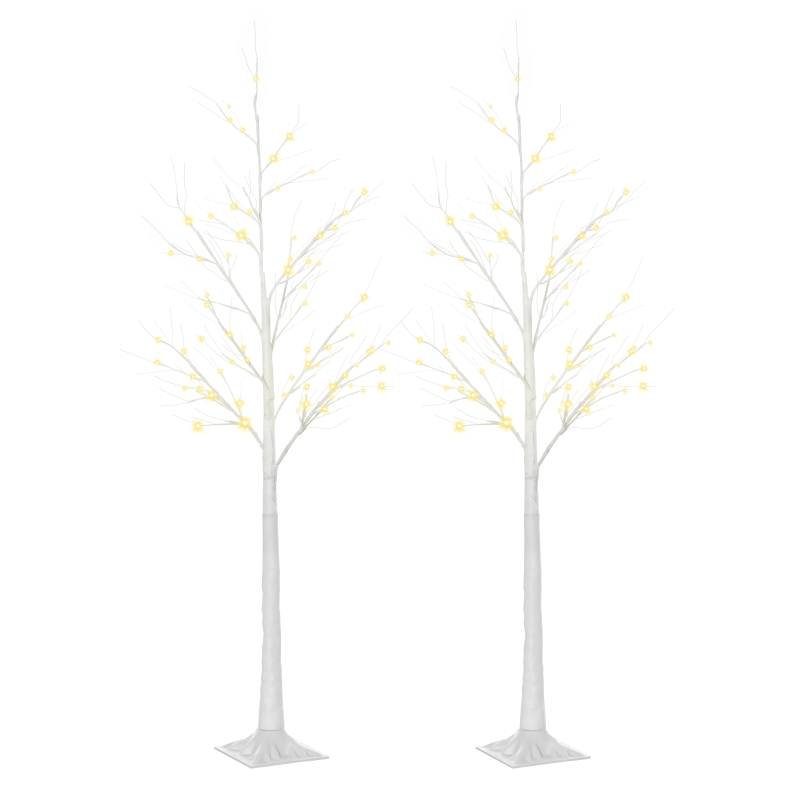 Outsunny Outdoor 2 PC 6 ft Lighted Birch Twig Tree, Decorative Garden Light w/ 8 Modes