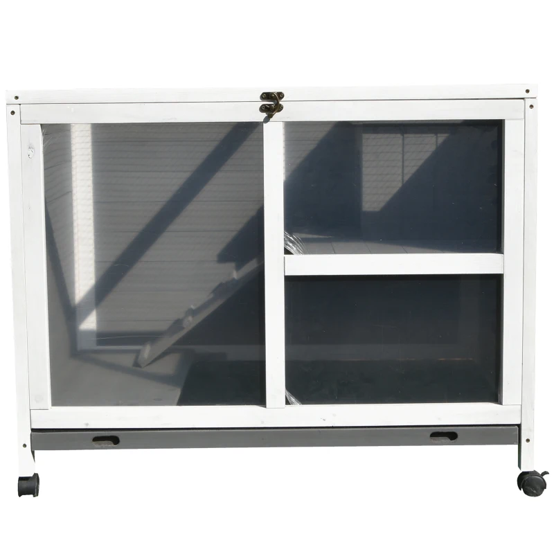 PawHut Outdoor Rabbit Enclosure Solid Wood Pet House with a Main Room for Sleeping and a Cage Area for Playing - Indoor/Outdoor