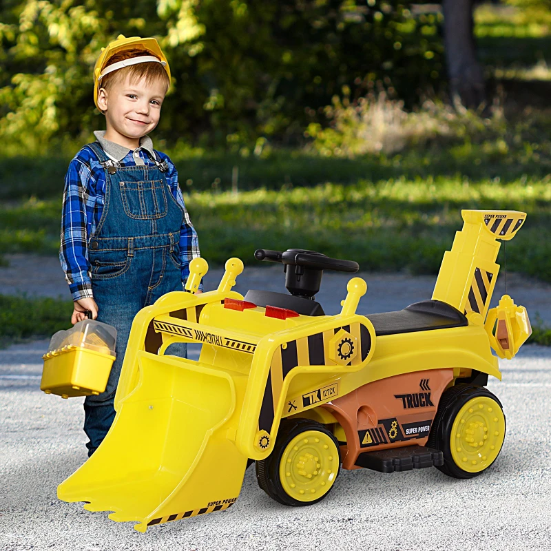 Open Box Aosom 6V Electric Construction Ride-On Excavator Toy Vehicle for Kids with Music, Lights and Shovel
