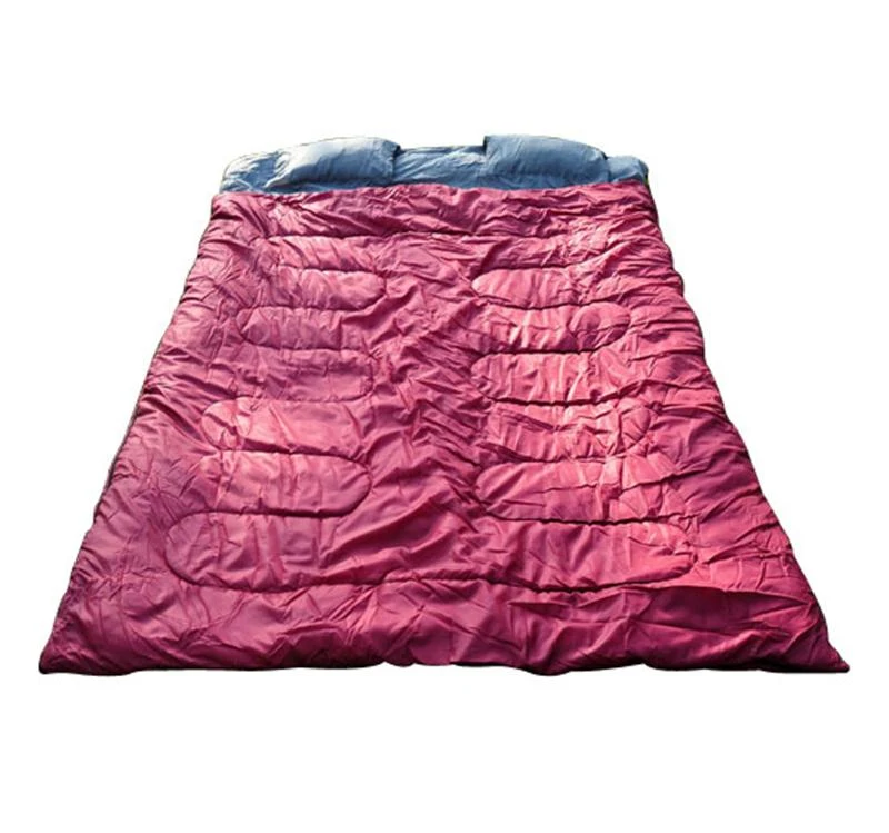 Outsunny 86" x 59" Camping Two-Person Double Wide Sleeping Bag With Pillows - Red / Gray