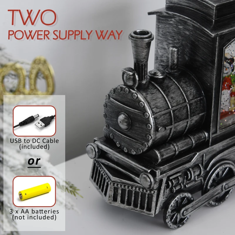 HOMCOM Christmas Snow Globe Lantern Train Shape Music Box with Light Holiday Home Novelty Decorations, Snowman Sledging