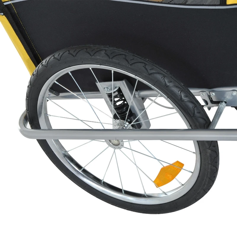 Aosom Elite 360 Swivel Double Child Two-Wheel Bicycle Cargo Trailer With 2 Security Harnesses - Yellow / Black