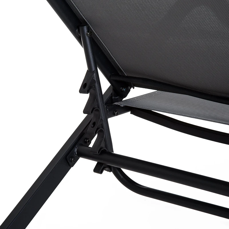 Outsunny Steel Mesh Adjustable Portable Folding Outdoor Chaise Lounge Chair - Grey