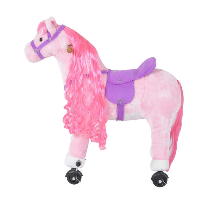 Qaba Children’s Soft Plush Mechanical Toy Riding Horse with Forward Walking Motion - Pink