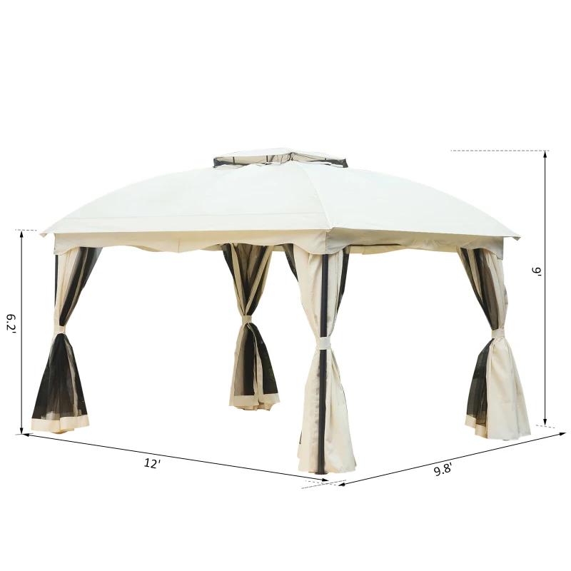 Outsunny 10' x 12' Outdoor Steel 2-Tier Roof Gazebo Pavilion Canopy Tent with Curtains