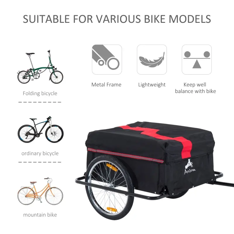 Aosom Steel Frame Bicycle Bike Cargo Trailer Luggage Cart Carrier For Shopping - Red