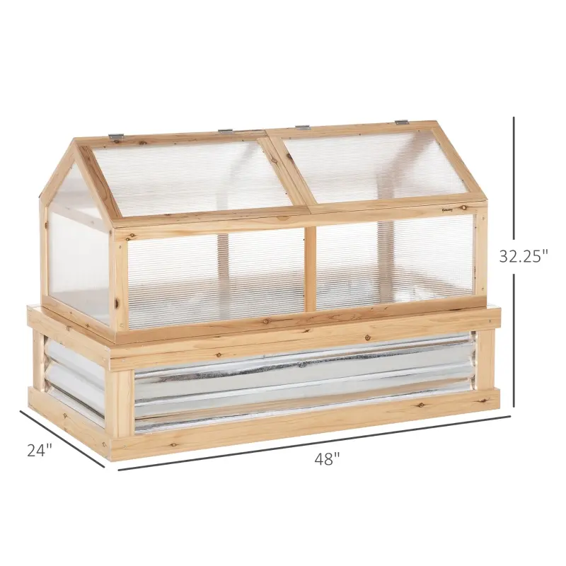Outsunny 48" x 24" x 32.25" Elevated Planting Beds Garden Wooden Cold Frame Greenhouse Flower Planter Protection Wood