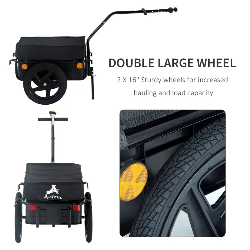 Aosom Bicycle Bike Cargo Trailer Steel Carrier Storage Cart Wheel Runner For Shopping - Black